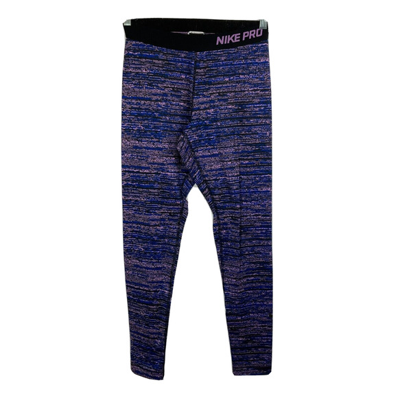 Nike Pro Leggings Womens M Purple Blue Static Pants Stretch DriFit Training Gym - Picture 1 of 11